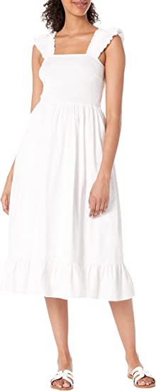Kimi Ruffled-Shoulder Smocked Midi Dress