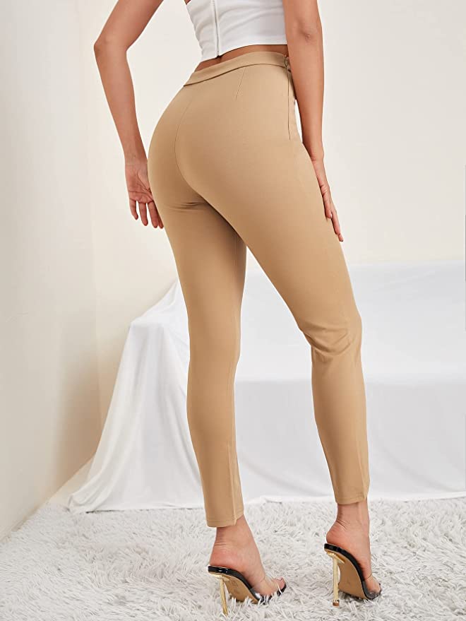 SweatyRocks Women's Elegant Elastic Waist Skinny High Waist Pants