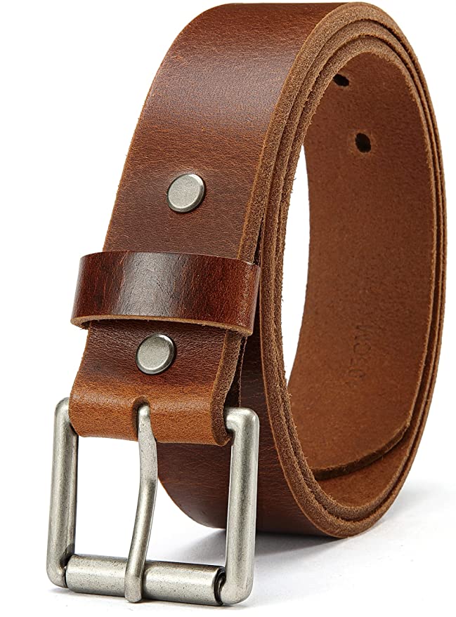 YOETEY Full Grain Leather Belt for Men | Mens Belt Casual 1 1/2" with Cow Leather | Roll Buckle Oval Hole for Smooth Wear