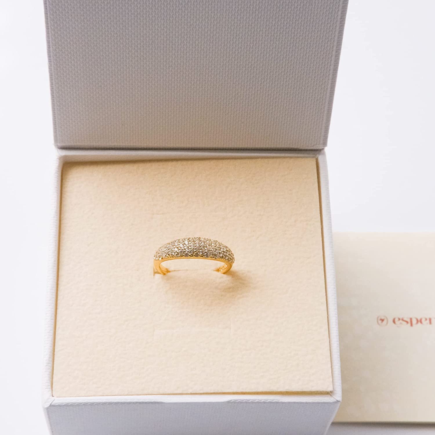 espere Thin Bubble Dome Ring | 18K Gold Plated Ribbed Dome Stackable Ring | Gold Thick Band Ring